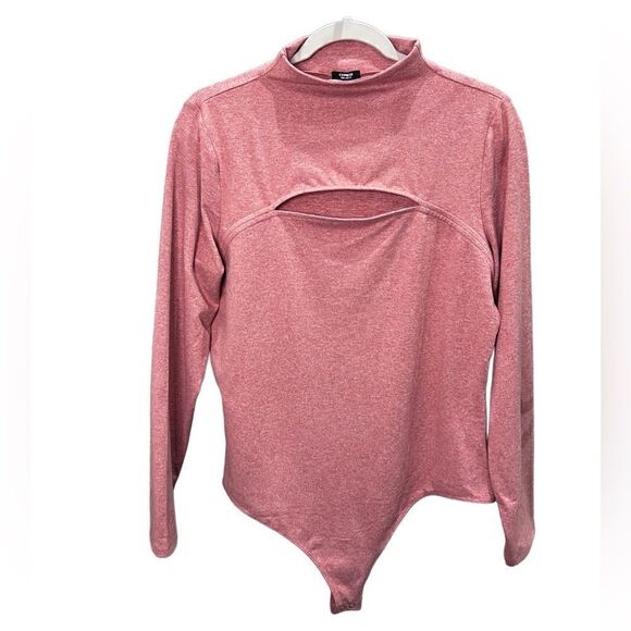 Express mock neck cut out long sleeve body suit mauve thong size XL - Picture 1 of 14